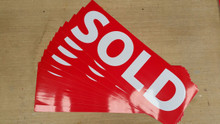 Generic in stock SOLD Stickers
Size: 600x200mm
Colour: Red Background (only)
Font Colour: White (only)