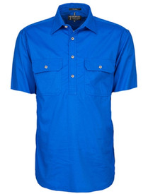 Pilbara Men's Closed Front Short Sleeve Shirt - Cobalt Blue