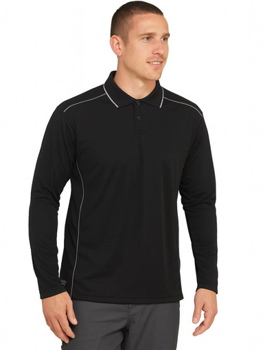 Bisley Cool Mesh Long Sleeve Polo with Reflective Piping