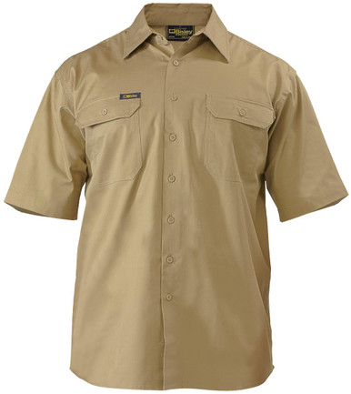 Bisley Cool Lightweight Khaki Mens Short Sleeve Drill Shirt