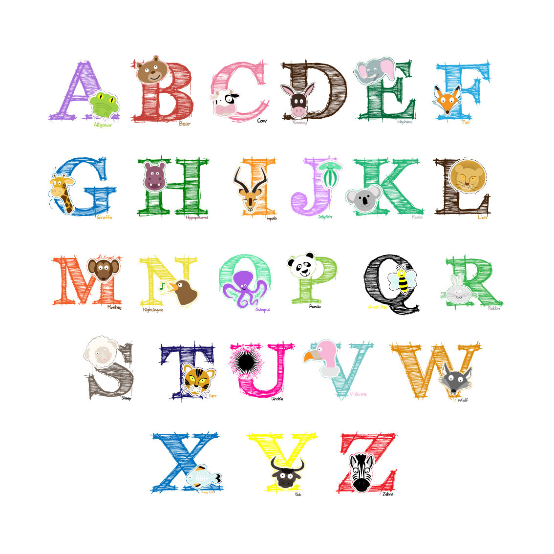 easy peel and stick animal alphabet wall decal stickers 3015