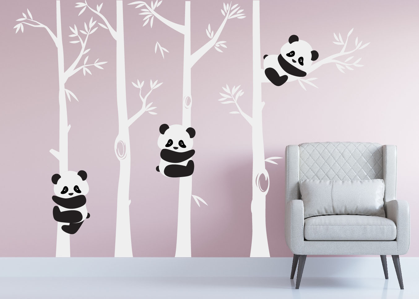 Panda Bear Bamboo Tree Wall Nursery Decal 1350 InnovativeStencils