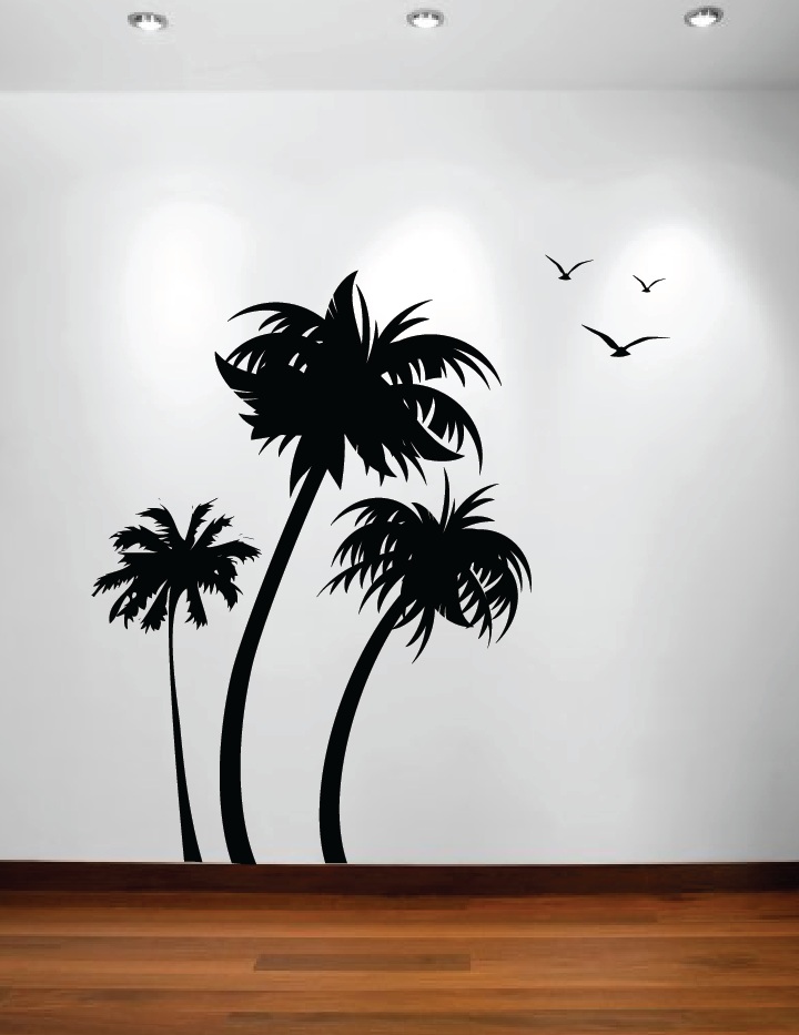 Innovative Stencils 1132 84 mwhite mirror Palm Coconut Tree Nursery Wall Decal with Seagull Birds White 