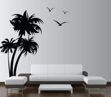 Palm Coconut Tree Wall Decal with Birds (3 trees) #1132