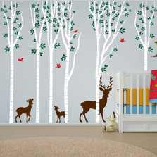 Birch Tree Forest Set Vinyl Nursery Wall Decal Deer #1264