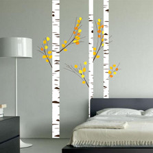 Birch Tree Forest Set Vinyl Wall Decal Realistic Leaves #1273