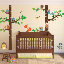 Birch Tree Forest Wall Decal with Creatures #1327