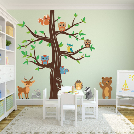 Personalised Kids Name & Beautiful Bunny & Deer Tree Nursery Wall Decal Sticker 
