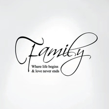 Family Where Life Begins and Love Never Ends Wall Decal Art Saying Home Decor Sticker #1258