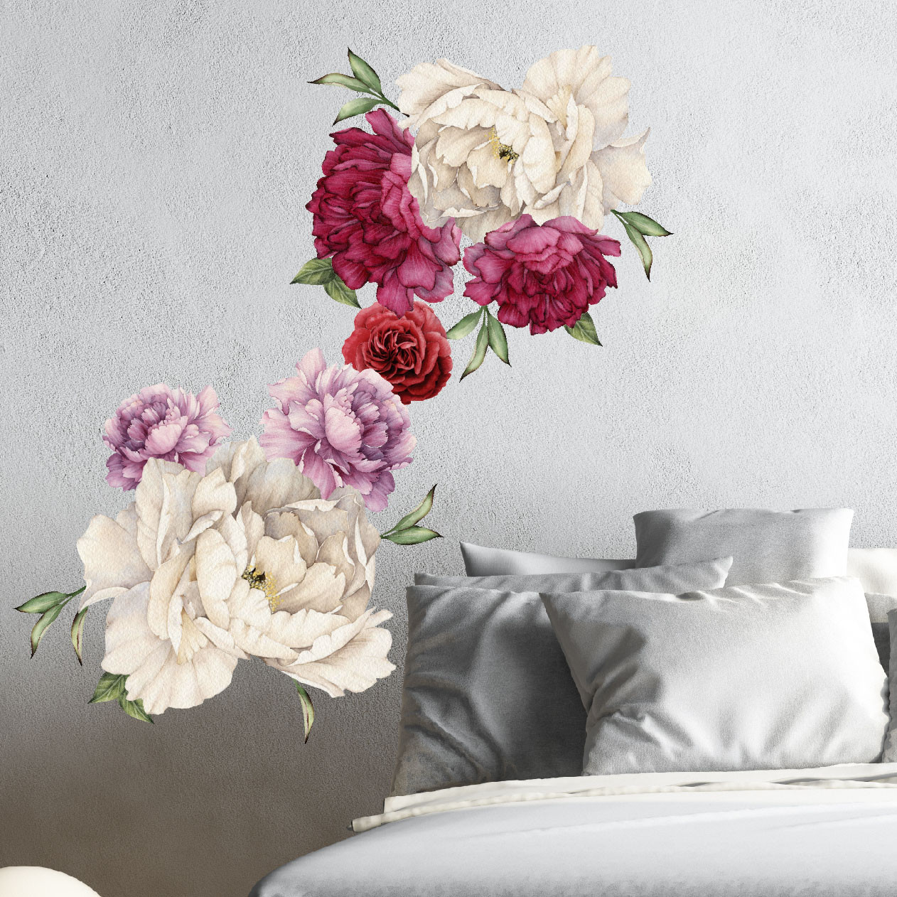 Peony Flowers Vintage Bouquet Wall Decal Sticker Peel and Stick Floral Art  Decor Removable and Reusable 7 Flowers