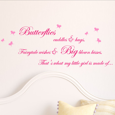 Personalised Name Wall Art Sticker Fairytale 3D Butterflies Cuddles & Hugs 