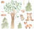 Woodland Watercolor Wall Decal Oak Pine Tree Animal Set - Bear, Fox, Raccoon, Rabbit, Squirrel, Porcupine 