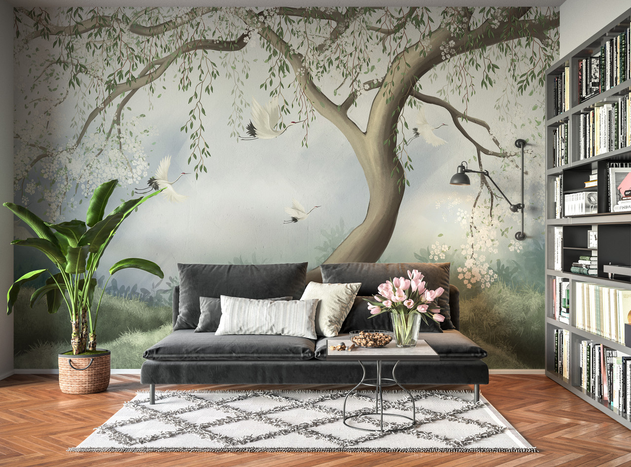 Willow Tree Peel and Stick Wallpaper Mural Chinoiserie Watercolor Blossom  Décor Nursery Watercolor Asian Wall Japanese Custom Sizes 3147   InnovativeStencils
