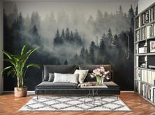 Misty Pine Tree Forest Landscape Peel and Stick Wallpaper Self Adhesive Nursery Décor Fabric Woodland Decal - Custom Sizes Mural #3171