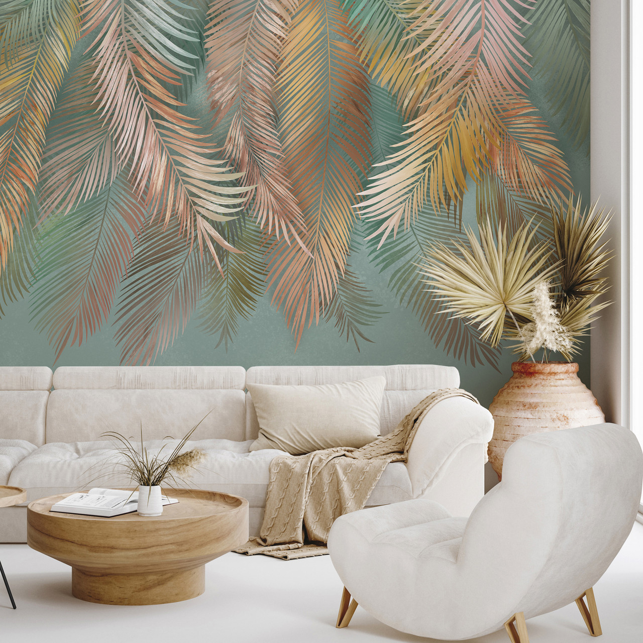 Vintage palm leaves wallpaper for coastal interiors  Livettes