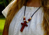 WOODEN CROSS NECKLACE WITH SIX BEADS