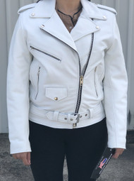 Ladies Classic Motorcycle Jacket in White Cowhide Leather 