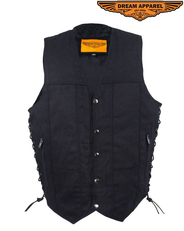MENS DENIM MOTORCYCLE CLUB VEST WITH PIPING COLLAR & RED STITCHING -  V6019DM – San Diego Leather