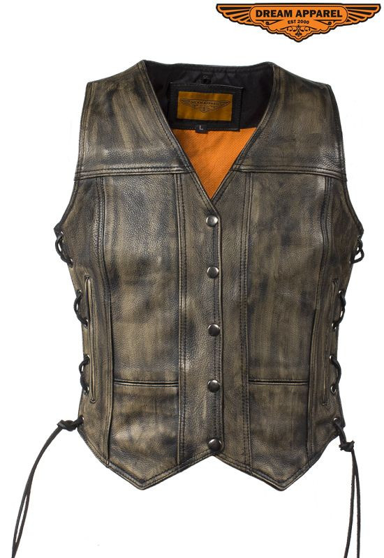 Dream Apparel Womens Distressed Brown Naked Cowhide Leather Vest