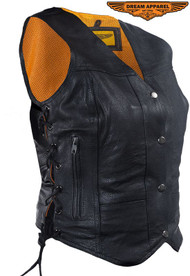 Dream Apparel Women's Cowhide Leather Vest With 7 Pockets 