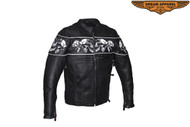  Mens Leather Jacket With Reflective Skulls & Gun Pockets