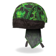 Hot Leathers Headwrap Over the Top Skulls Green 