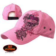 Hot Leathers Ladies Let's Ride Heart Pink Ball Cap 