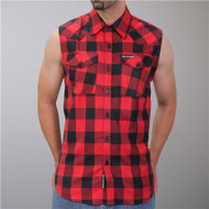 Hot Leathers Black & Red Sleeveless Flannel Shirt 
