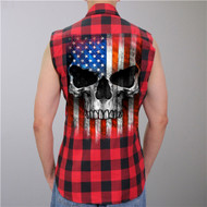 Hot Leathers Flannel Patriot Skull Vest 