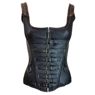 VC1318 Vance Leather 6 Buckle Zip Front Corset w Shld. Straps 