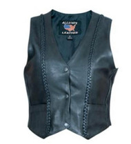Allstate Leather Ladies Vest with Vertical Braided Front and Back