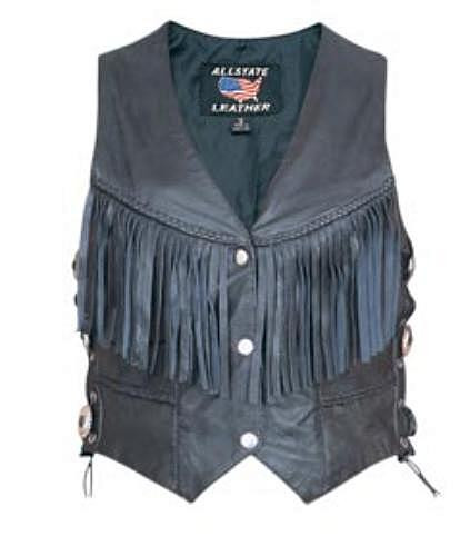 Allstate Leather Ladies Fringed Vest with Conchos