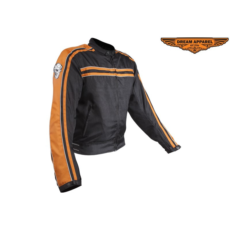 Mens Orange on Black Mesh & Nylon Motorcycle Jacket