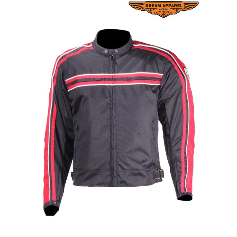 Dream Apparel Mens Red on Blk Textile Motorcycle Jacket