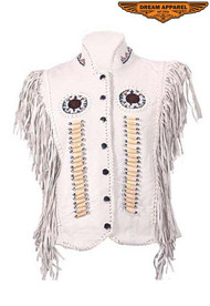 Dream Apparel Ladies Vest w/ Beads, Bone, Braid & Fringe w/ Snaps