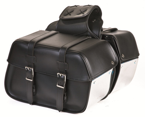 Plain PVC Motorcycle Saddlebag With Chrome Plates