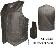Men's 10 Pockets Vests in Split Cowhide Leather 