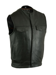   Milled Cowhide Leather Vest With Concealed Snap Closure