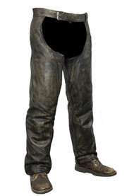  Distressed Brown Leather Motorcycle Chaps With Leather Belt