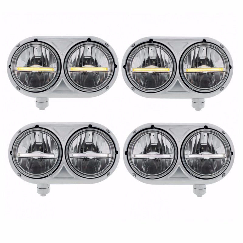 Peterbilt 359 Style LED Dual Headlight Assembly With 9 LED Light Bar