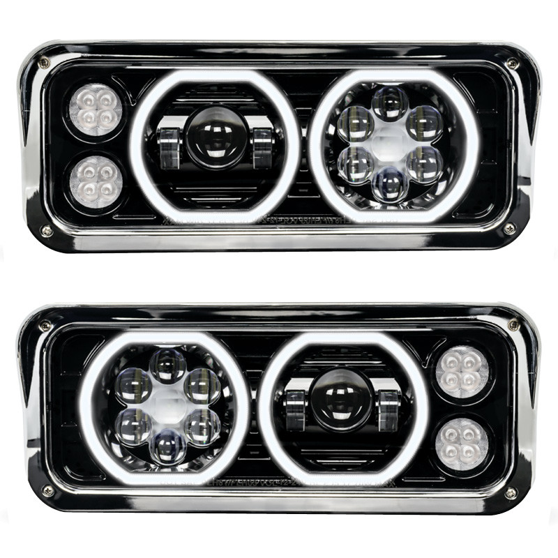 Western Star 4900 Black Projector Headlight Assembly With Halo LED Raney's Truck Parts