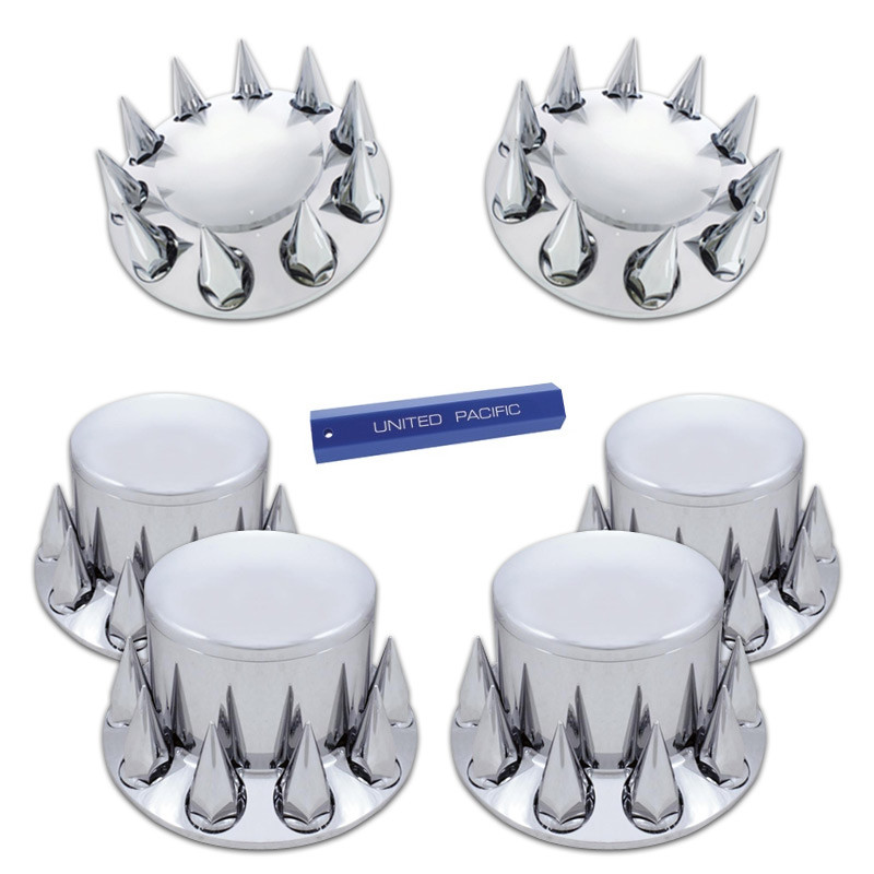 Wheel Cover Kit Chrome Front /& Rear Complete 33mm Lug Covers Semi Truck