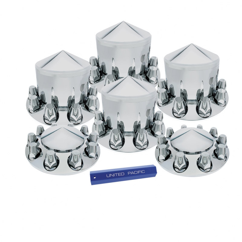 Complete Chrome Pointed Axle Cover Kit with 33mm ThreadOn Lug Nut Covers Raney's Truck Parts
