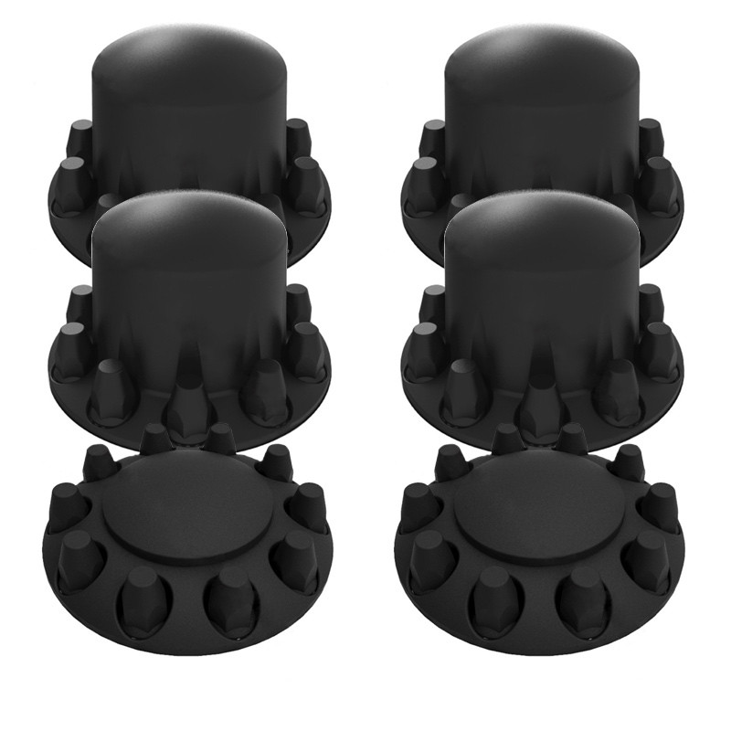 Complete Satin Black Axle Cover Kit With 33MM Thread On Lug Nut Covers Raney