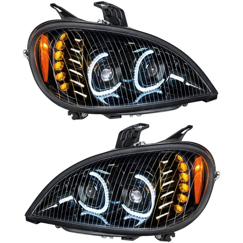 Freightliner Columbia Blackout Full LED Headlight With LED Light Bar Raney's Truck Parts