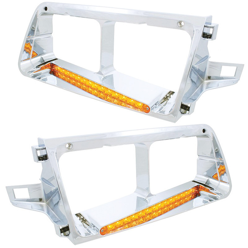 Freightliner FLD Headlight Bezel Set with Amber LEDs Raney's Truck Parts