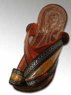 Mens Madas Sharqi Sandals - Style 5 in Camel, Navy Blue and Orange with gold and silver stitching 
