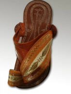 Womens Madas Sharqi Sandals - Style 5 in Camel, Orange and White with gold and silver stitching 