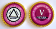 Alcoholics Anonymous Gold Rope Edge Sobriety Coin - Roman Numerals - Pink