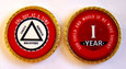 Alcoholics Anonymous Gold Rope Edge Sobriety Coin - Roman Numerals - Red